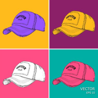 Elle çizilmiş beyzbol şapkası. Pop art stil vektör çizim.