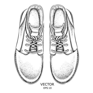 El çekilmiş hafif kahverengi ayakkabı. Retro tarzı, kavram yürümeye ayakkabı. Vektör çizim