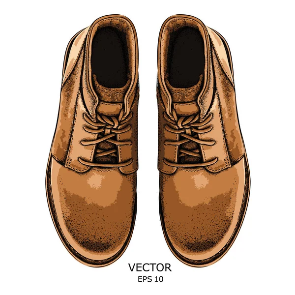 Chaussure brun clair dessinée à la main. Chaussure de style rétro, Walk Concept. Illustration vectorielle — Image vectorielle