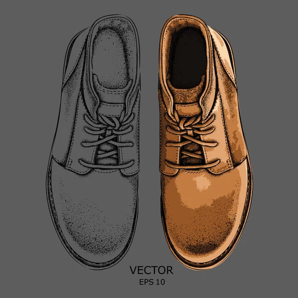 Chaussure brun clair dessinée à la main. Chaussure de style rétro, Walk Concept. Illustration vectorielle — Image vectorielle