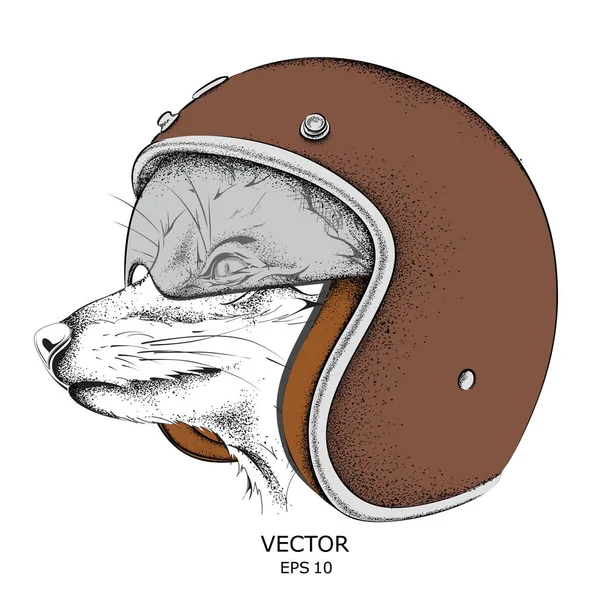 Лиса в мотоциклетном шлеме. Векторная иллюстрация — стоковый вектор