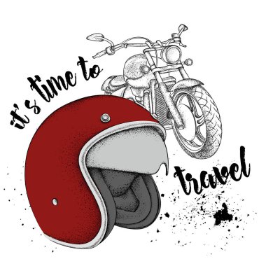 Motosiklet kask ve motosiklet. Seyahat / vektör vakti geldi