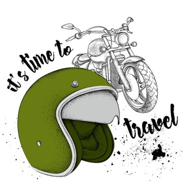 Motosiklet kask ve motosiklet. Seyahat / vektör vakti geldi