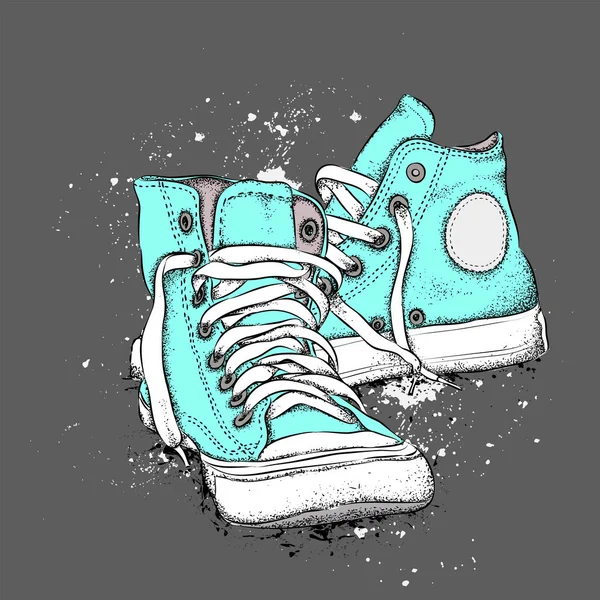 Hand dras sneakers på vit bakgrund. Kör konceptet. Vektorillustration — Stock vektor