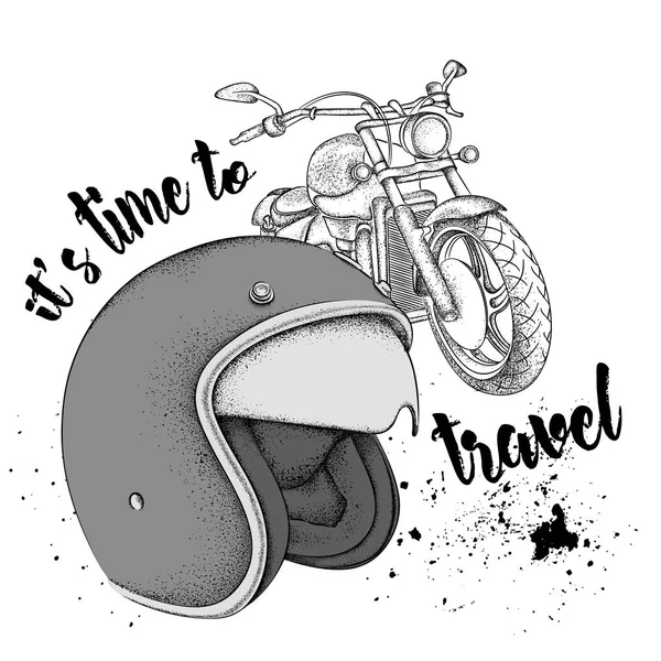 Casco de moto y motocicleta. Es hora de viajar / Vector — Archivo Imágenes Vectoriales