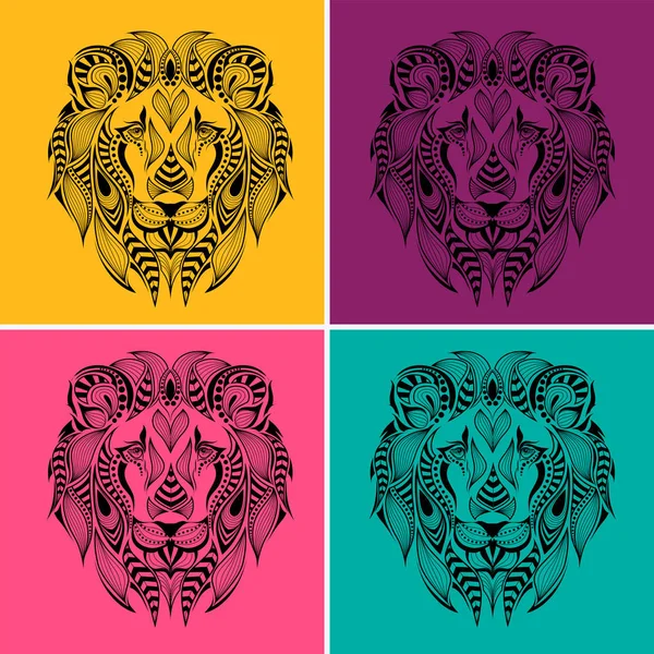 Patterned colored head of the lion. Pop art style vector illustration. — Stock Vector