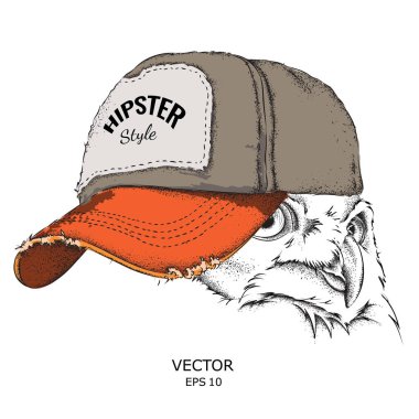 Poster ile görüntü baykuş portre hip-hop şapkalı. Vektör çizim.