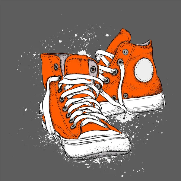 Hand dras sneakers på vit bakgrund. Kör konceptet. Vektorillustration — Stock vektor