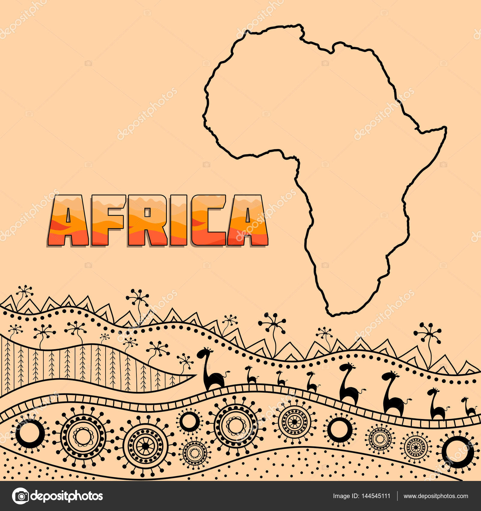 Modello per il disegno in stile africano Elementi tradizionali africani di motivi etnici Didascalia