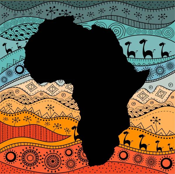 Mapa vetorial texturizado da África. Padrão etno desenhado à mão, fundo tribal. Ilustração vetorial. Fundo colorido abstrato — Vetor de Stock