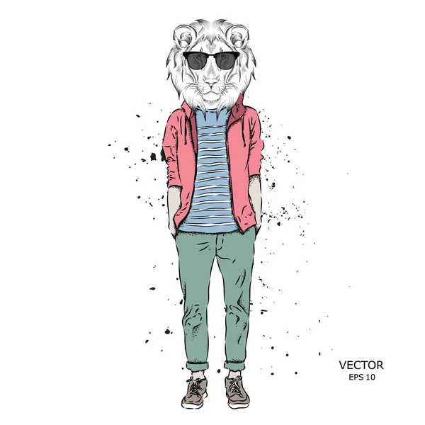 Hipster in Jacke, Hose und Pullover. Vektorillustration — Stockvektor