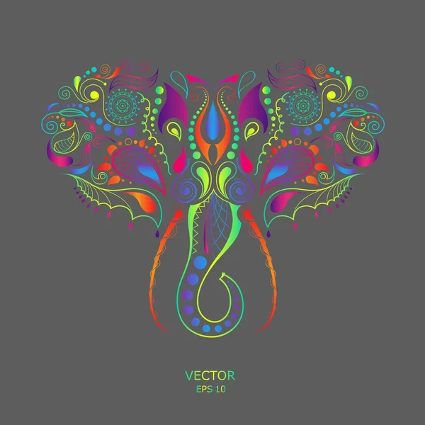 Cabeza coloreada modelada del elefante. Diseño africano / indio / tótem / tatuaje. Se puede utilizar para el diseño de una camiseta, bolso, postal y póster . — Vector de stock