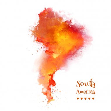 Vektör harita Güney Amerika. Etno çizilmiş desen, suluboya lekeleri, vektör tasarımı ile arka plan