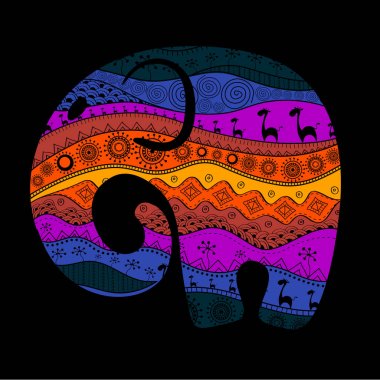 Bir fil silüeti Afrika Ulusal desenleri ile dolu. Vektör illustrationsilhouette bir fil Afrika Ulusal desenleri ile dolu. Vektör çizim