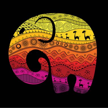 Bir fil silüeti Afrika Ulusal desenleri ile dolu. Vektör illustrationsilhouette bir fil Afrika Ulusal desenleri ile dolu. Vektör çizim