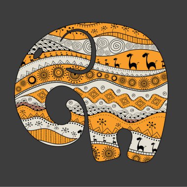 Bir fil silüeti Afrika Ulusal desenleri ile dolu. Vektör illustrationsilhouette bir fil Afrika Ulusal desenleri ile dolu. Vektör çizim