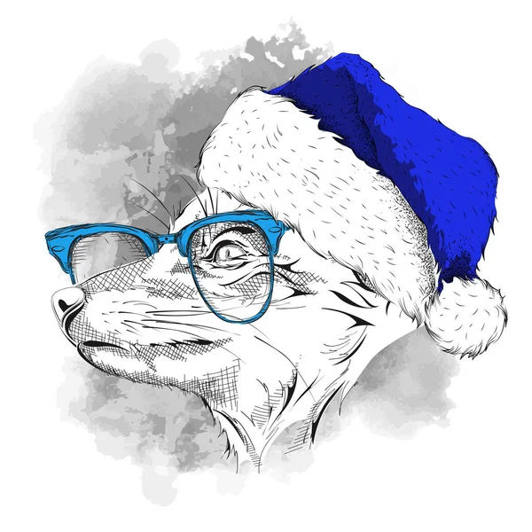 De Kerstaffiche met de afbeelding fox portret in de KERSTMUTS. Vectorillustratie. — Stockvector