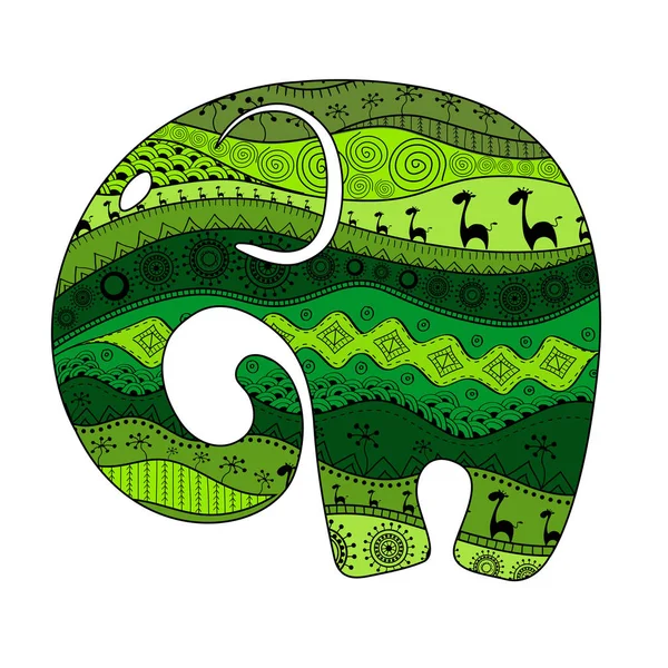 大象的剪影充满了非洲国家的模式。大象的矢量 illustrationsilhouette 充满了非洲国家的模式。矢量图 — 图库矢量图片
