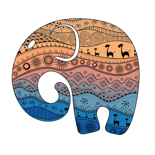 Bir fil silüeti Afrika Ulusal desenleri ile dolu. Vektör illustrationsilhouette bir fil Afrika Ulusal desenleri ile dolu. Vektör çizim