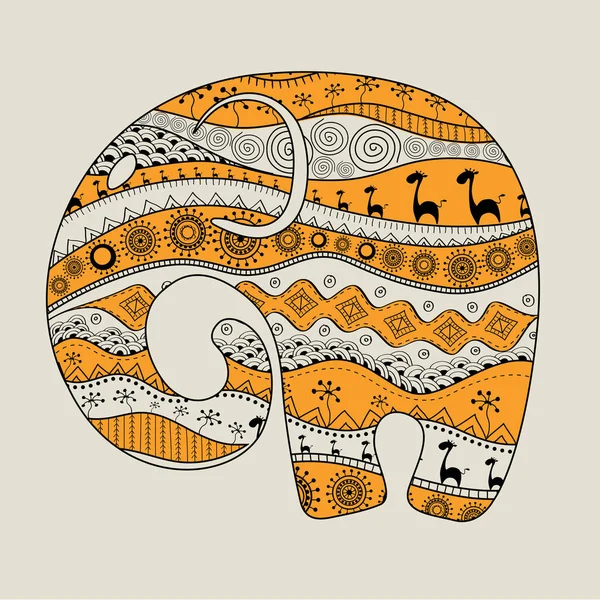 Silhouet van een olifant gevuld met Afrikaanse nationale patronen. Vector illustrationsilhouette van een olifant gevuld met Afrikaanse nationale patronen. Vectorillustratie — Stockvector