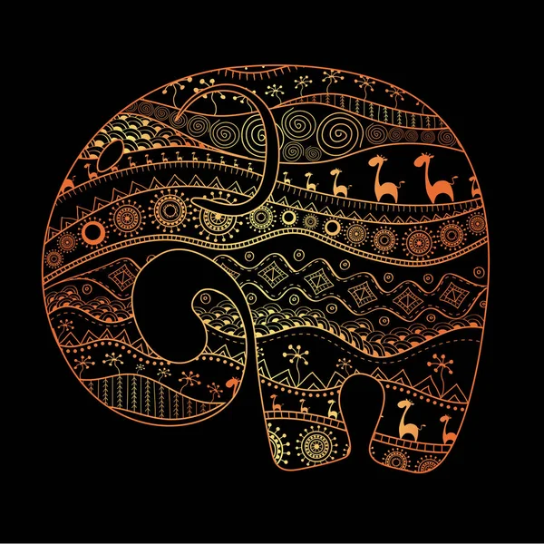 Silhouette of an elephant filled with African national patterns. Vector illustration — Stock Vector