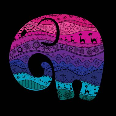 Bir fil silüeti Afrika Ulusal desenleri ile dolu. Vektör çizim