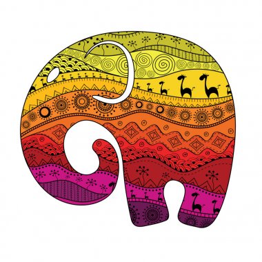 Bir fil silüeti Afrika Ulusal desenleri ile dolu. Vektör çizim