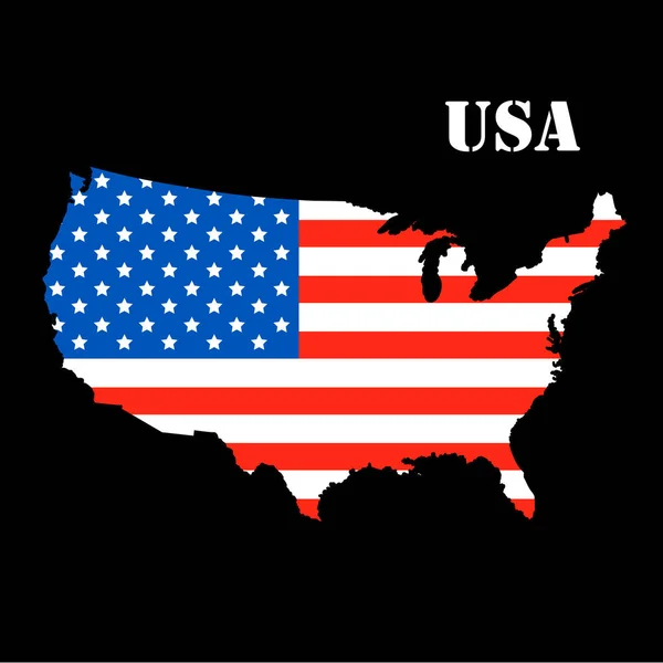Garis besar Amerika Serikat dengan bendera cat air di dalamnya. Ilustrasi vektor - Stok Vektor