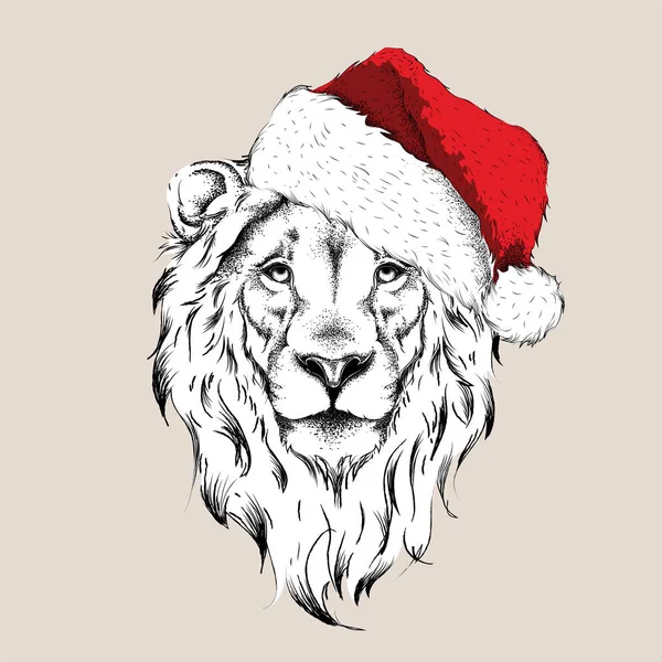 圣诞节海报与图像狮子画像在嘻哈帽子。矢量图. — 图库矢量图片