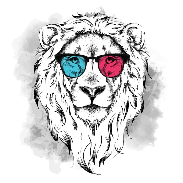 Portret van de Leeuw in de gekleurde glazen. Denk anders. Vectorillustratie. — Stockvector