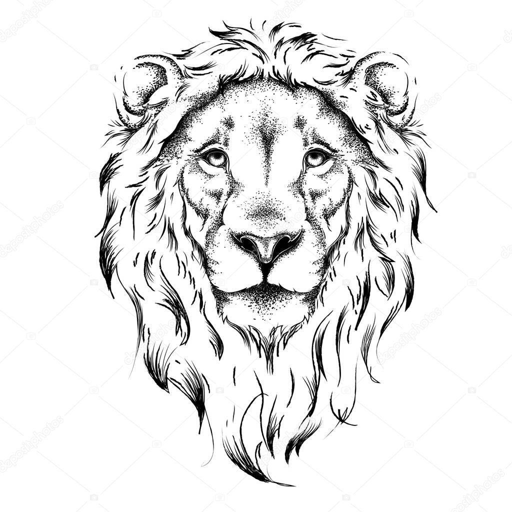Étnico mão desenhando cabeça de leão. Totem tatuagem