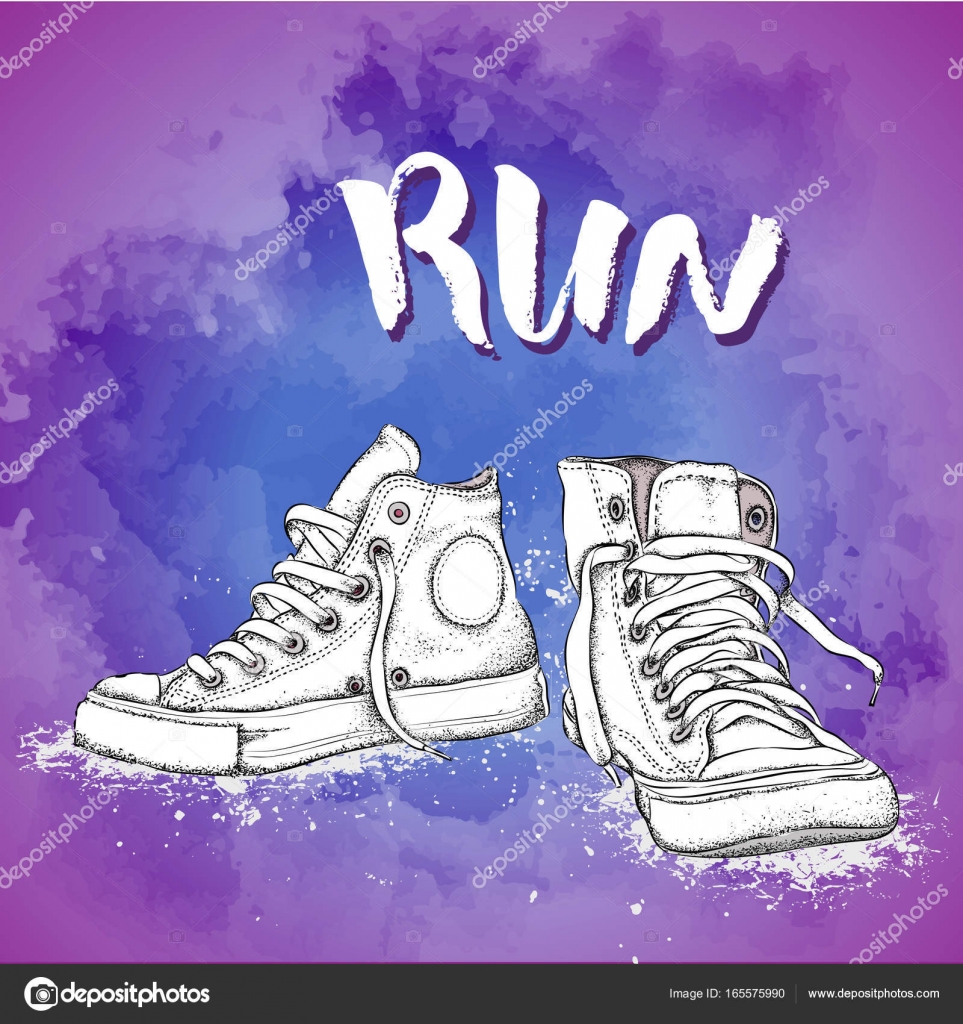Zapatillas dibujadas a mano sobre fondo Ejecutar Concepto