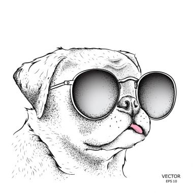 Görüntü portre köpek kravat ve gözlüklü. Vektör çizim.