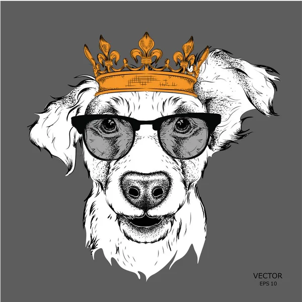 Dibuja a mano Imagen Retrato de Cocker en la corona. Utilizar para imprimir, carteles, camisetas. Dibujar a mano vector ilustración — Vector de stock