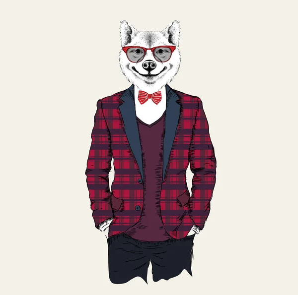 Иллюстрация лисицы хипстера, одетого в куртку, брюки и свитер. Векторная иллюстрация — стоковый вектор