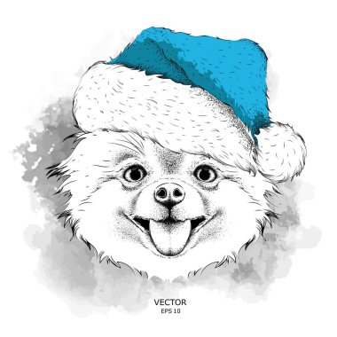 Santa Claus şapka ishal içinde yeni yıl arka plan köpek. Chihuahua vektör çizim