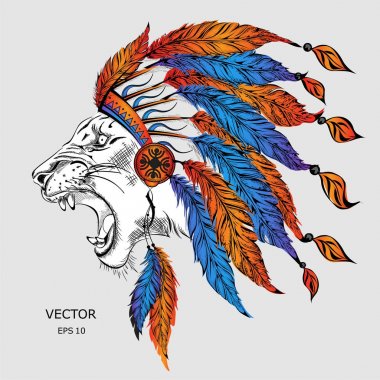 Aslan renkli Hint hamamböceği. Kızılderili tüy headdress kartal