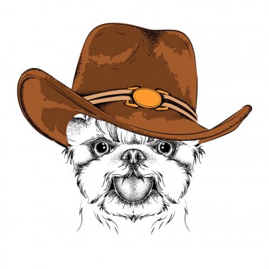 kovboy şapkası bir köpek. Yorkshire korkunç. Vektör çizim