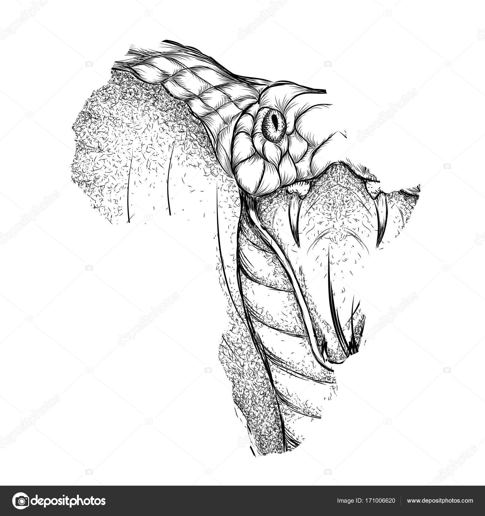 Testa del re Cobra nella mappa vettoriale dell Africa dell illustrazione della mano etnica