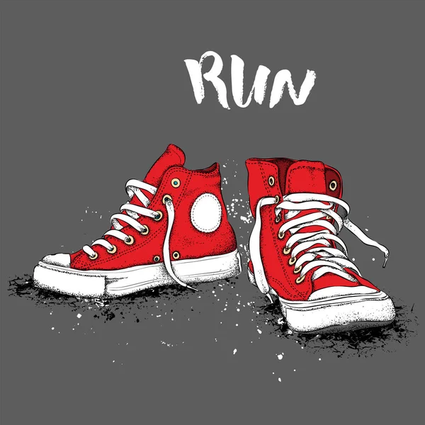 Zapatillas dibujadas a mano sobre fondo blanco. Ejecutar Concepto. Ilustración vectorial — Vector de stock