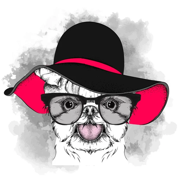 Una Perrita Con Sombrero Yorkshire Terrier Ilustración Vectorial — Vector de stock