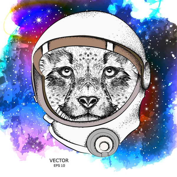 Un guépard dessin animé dans la combinaison spatiale d'un astronaute. caractère dans l'espace. Illustration vectorielle — Image vectorielle