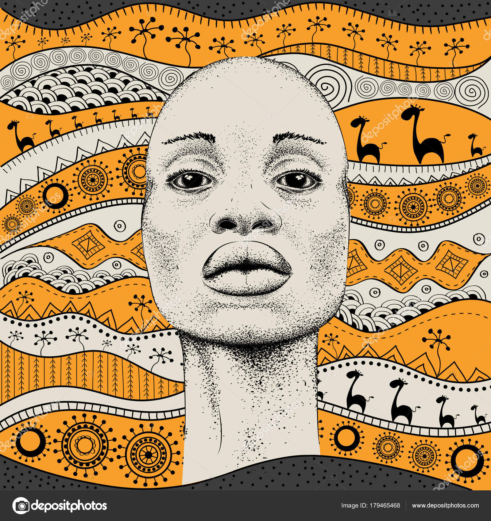 Afrikanisches Mädchen Mit Afrikanischer Hand Zeichnen Ethno Muster