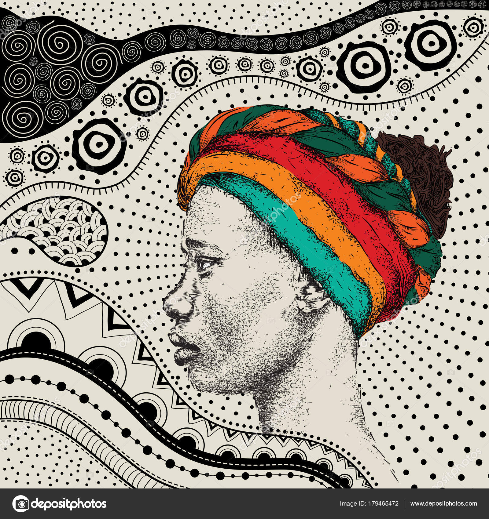 Dchen Mit Turban Mit Afrikanischer Hand Zeichnen Ethno Muster