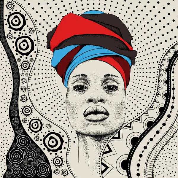 Femme Africaine Turban Origine Tribale Belle Femme Noire Illustration Vectorielle — Image vectorielle