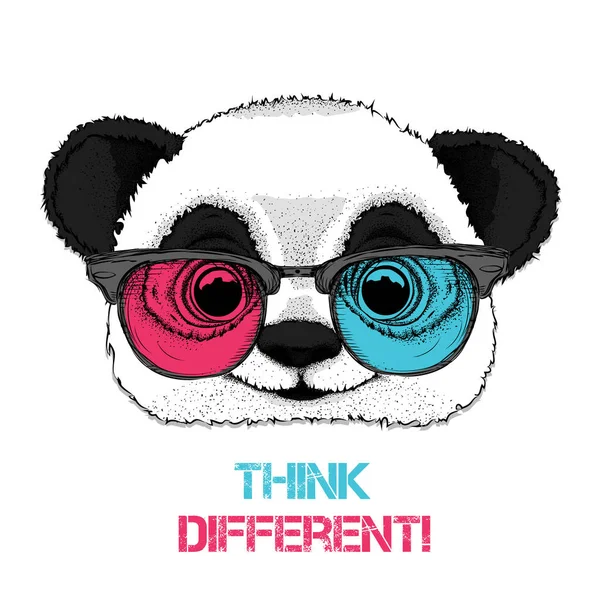 Portrait Panda Colored Glasses Think Different Vector Illustration — Stock Vector