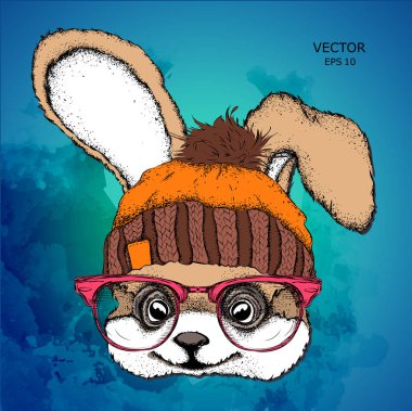 Poster kış şapka görüntü köpek portre ile. Vektör çizim.