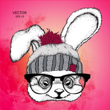 Poster kış şapka görüntü köpek portre ile. Vektör çizim.