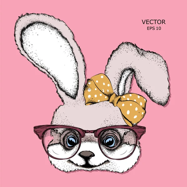 Bunny Glasses Beautiful Bow Vector Illustration — Stock Vector