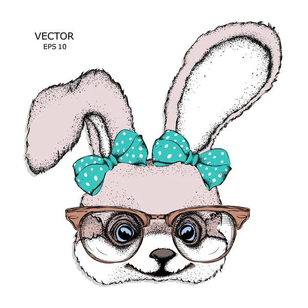 Bunny Glasses Beautiful Bow Vector Illustration — Stock Vector